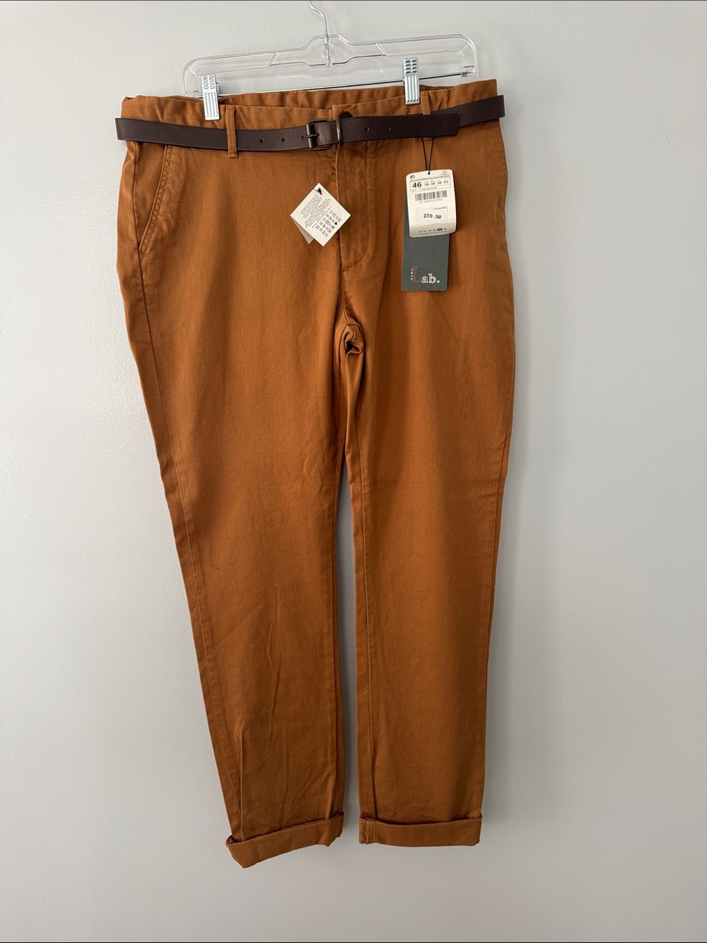 Zara Lab Men's Rust Chino Pants with Belt New with Tags Size 36